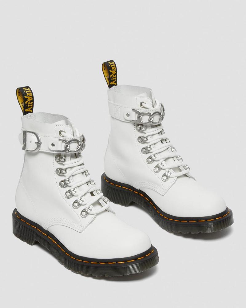 Dr Martens 1460 Pascal Chain Læder Snørestøvler Dame Hvide | DK 180GSO